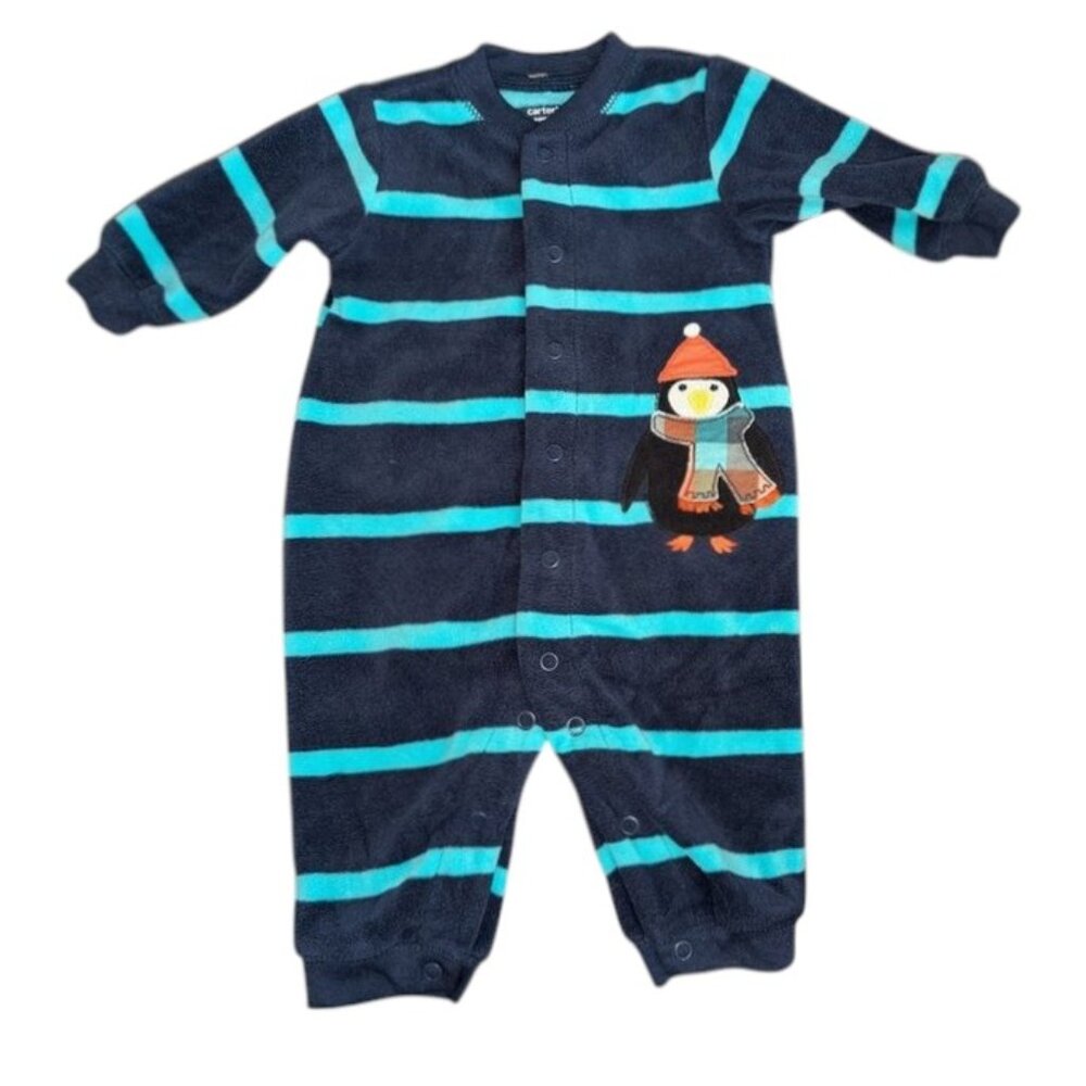*3 FOR $9* Carter's Super Fun Navy Fleece Snap Front Penguin One Piece Bodysuit
